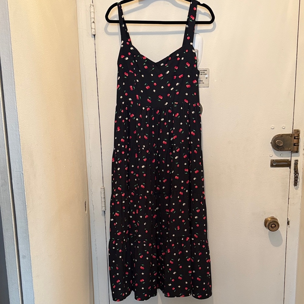 Bloomingdales Aqua Cherry Print Dress